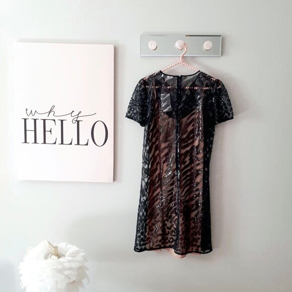 NWT MICHAEL Michael Kors black sequin & crystal leopard print mesh t-shirt dress - Picture 5 of 7
